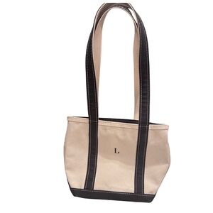 LL Bean Vintage 90's Boat andTote Stiff Canvas Black Monogram L USA 10x12x6" EUC